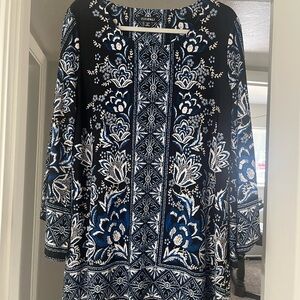 Roz & Ali Black and Blue Patterned Blouse